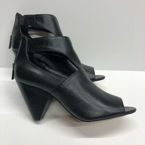 Vince Camuto Endra 8.5 Black Leather Peep open Toe Cone high Heel shoes Women